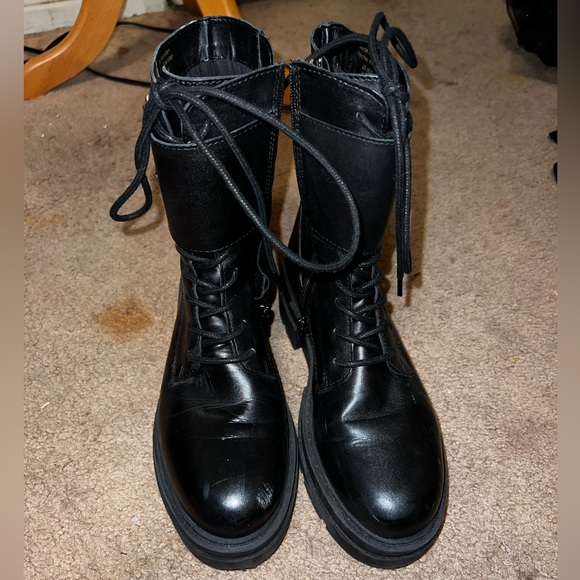 Aldo combat moto boots black leather size 6, fit like a 6.5 - Picture 1 of 5